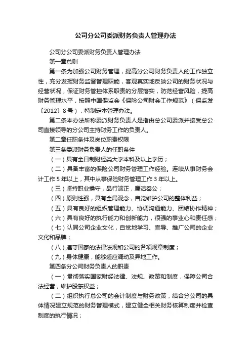 公司分公司委派财务负责人管理办法
