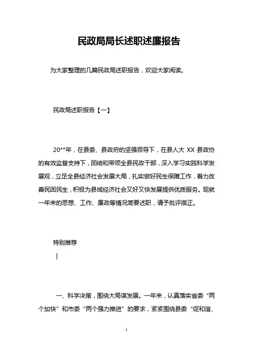 民政局局长述职述廉报告