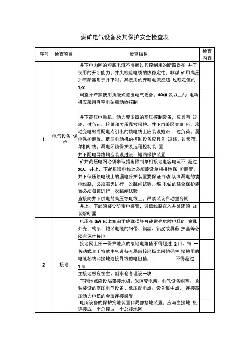 煤矿电气设备及其保护安全检查表