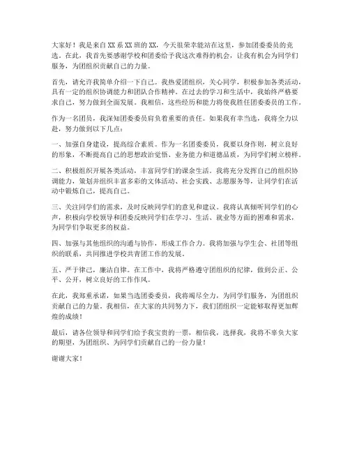 团委委员选取发言稿范文