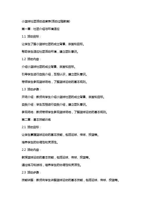 小篮球社团活动进度表(活动过程教案)