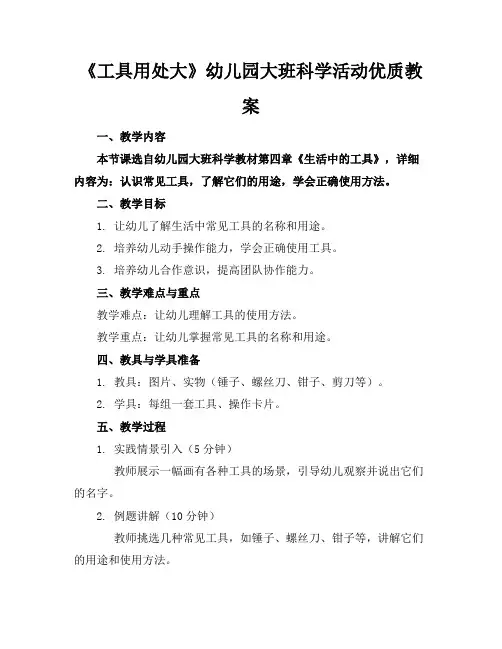 《工具用处大》幼儿园大班科学活动优质教案
