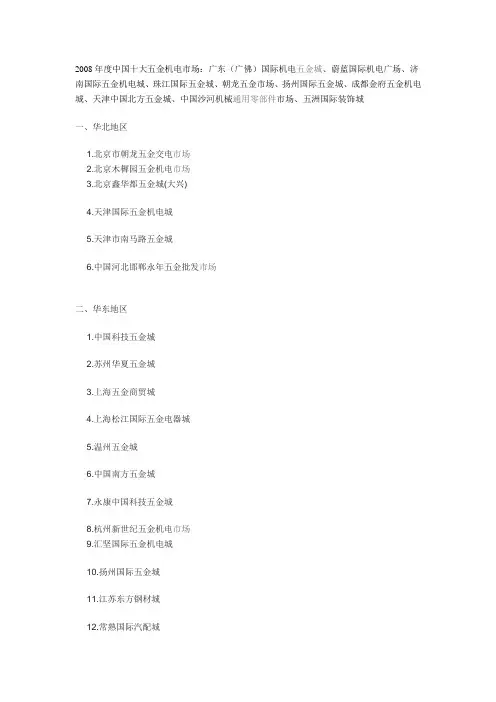 中国五金批发大市场地区分布大全[1]