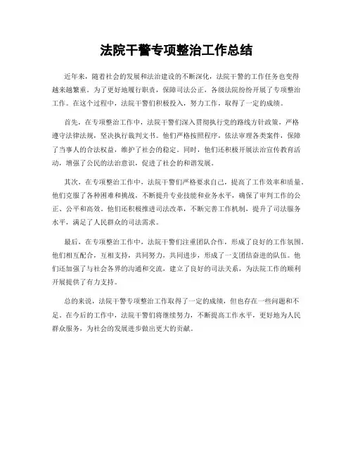 法院干警专项整治工作总结