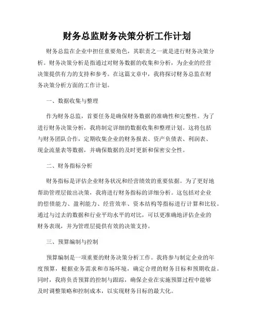 财务总监财务决策分析工作计划