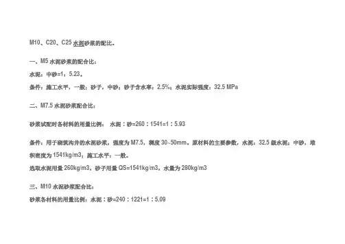 砂浆配合比