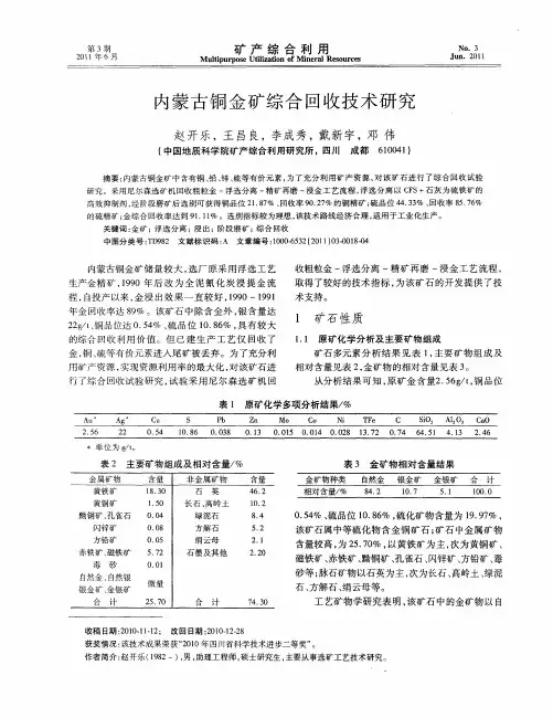 内蒙古铜金矿综合回收技术研究