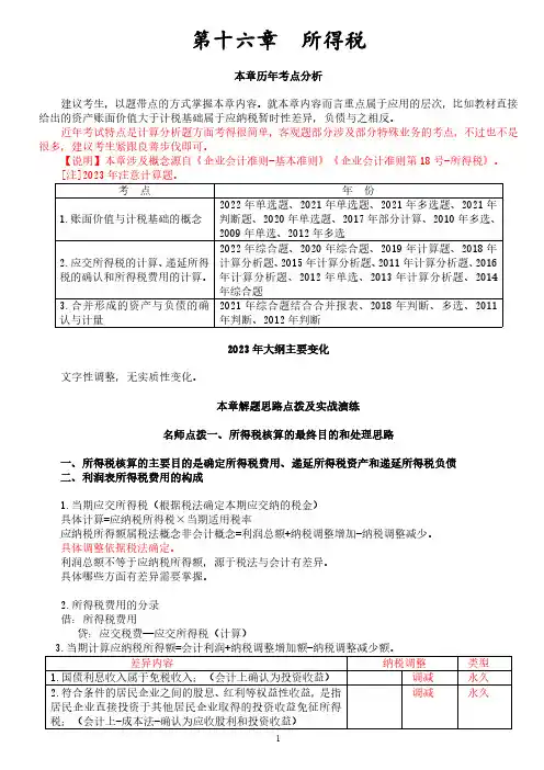 中级会计实务讲义-第16章-所得税(历年考点分析)