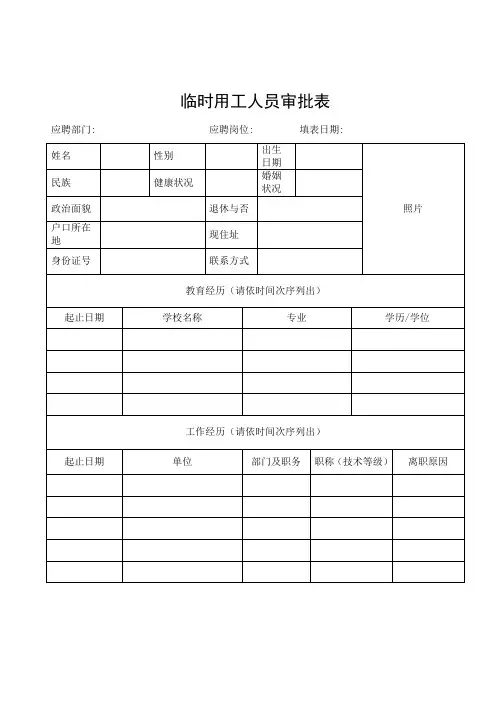 临时用工人员审批表