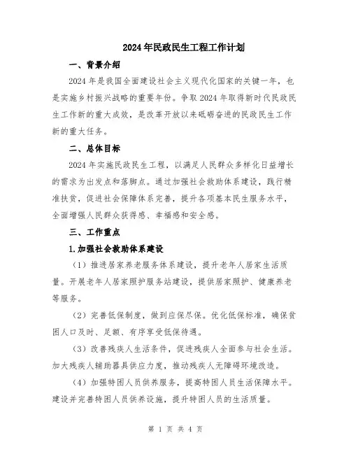 2024年民政民生工程工作计划