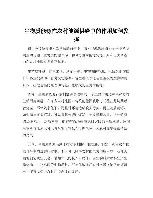 生物质能源在农村能源供给中的作用如何发挥