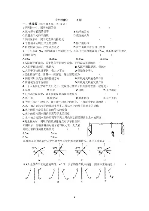 《光现象》     A级有答案