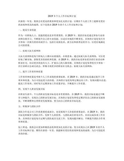 2019年个人工作目标和计划