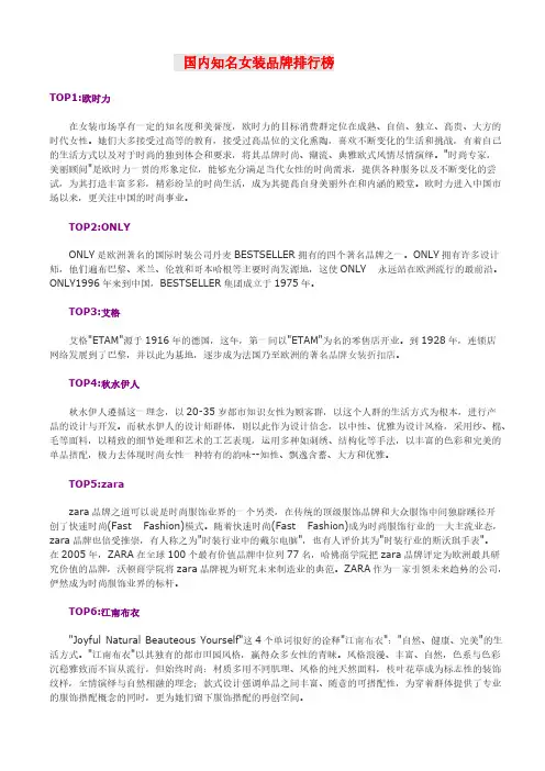 【VIP专享】国内知名女装品牌排行榜