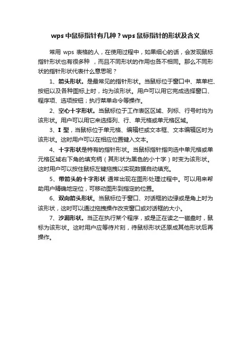 wps中鼠标指针有几种？wps鼠标指针的形状及含义