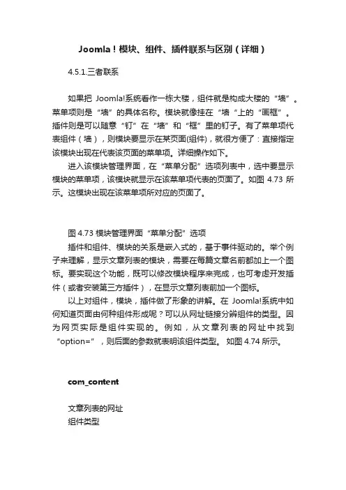 Joomla！模块、组件、插件联系与区别（详细）