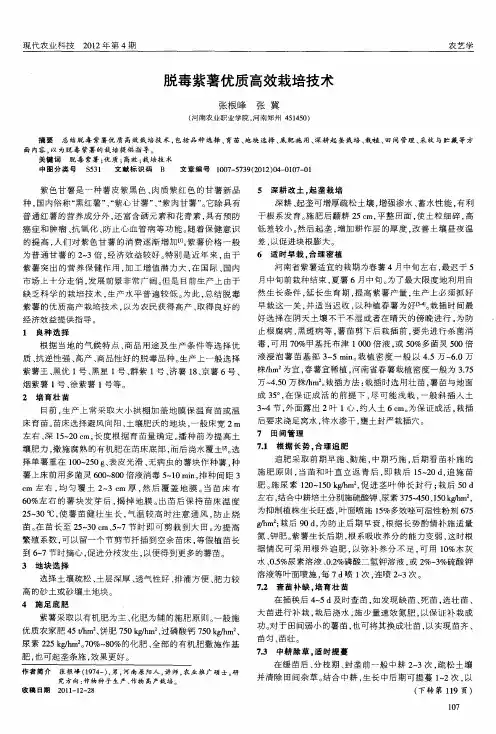 脱毒紫薯优质高效栽培技术