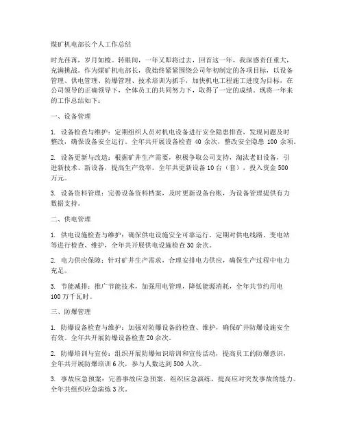 煤矿机电部长个人工作总结