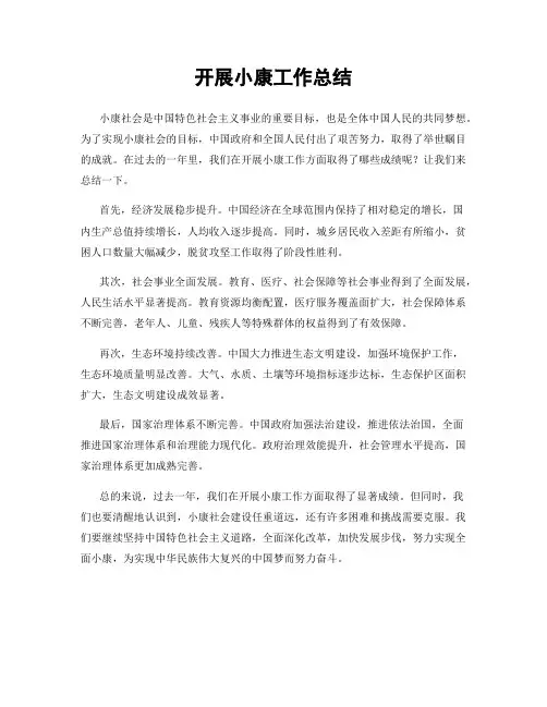 开展小康工作总结