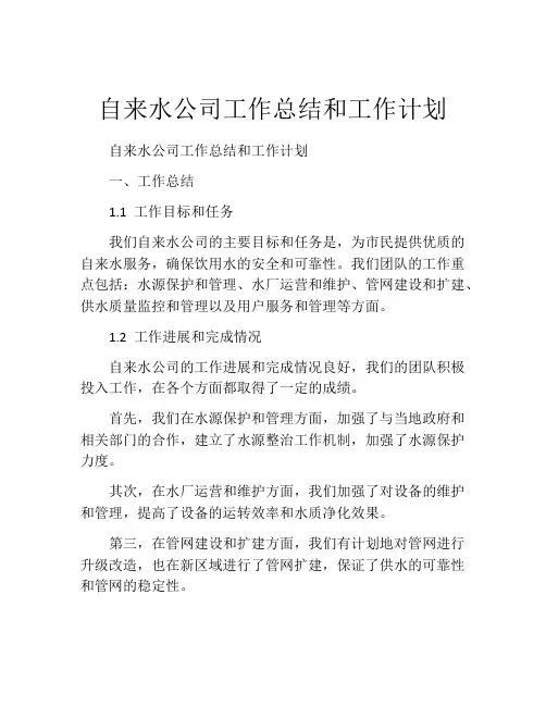 自来水公司工作总结和工作计划