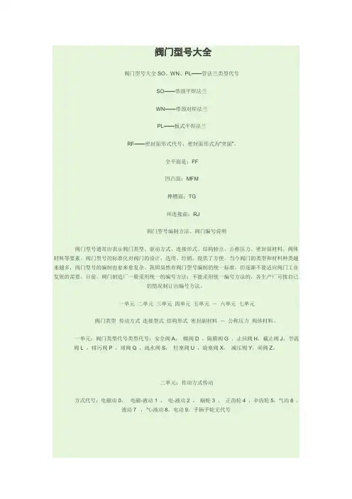 阀门型号大全