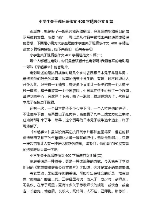 小学生关于观后感作文400字精选范文5篇