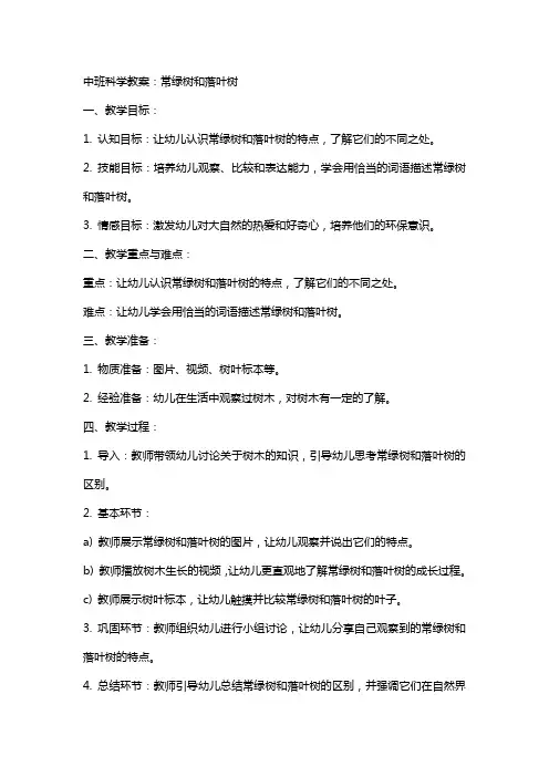 中班科学教案：常绿树和落叶树