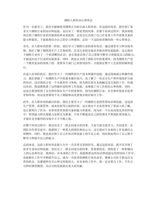 钢铁入职培训心得体会