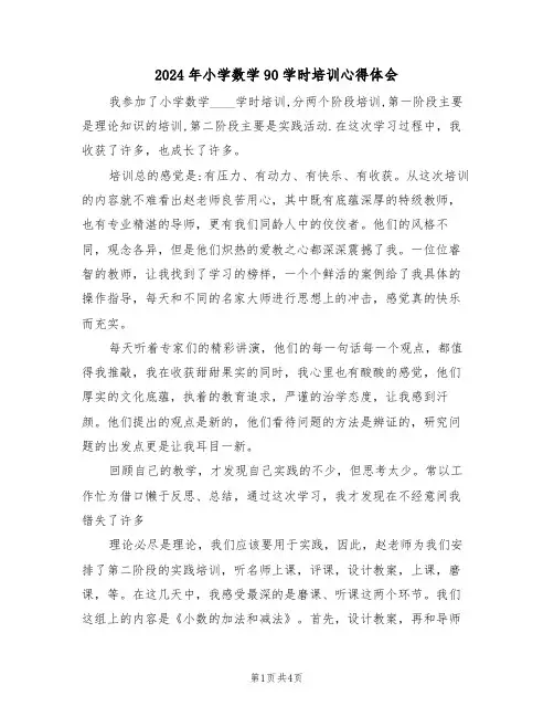2024年小学数学90学时培训心得体会(2篇)