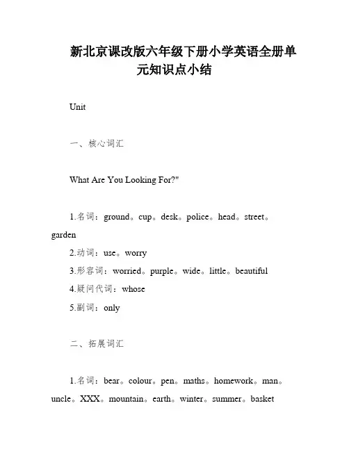 新北京课改版六年级下册小学英语全册单元知识点小结