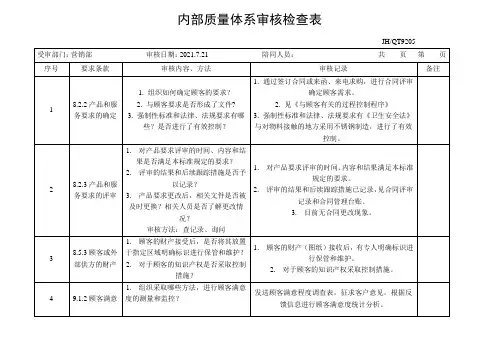 内部质量体系审核检查表 营销部