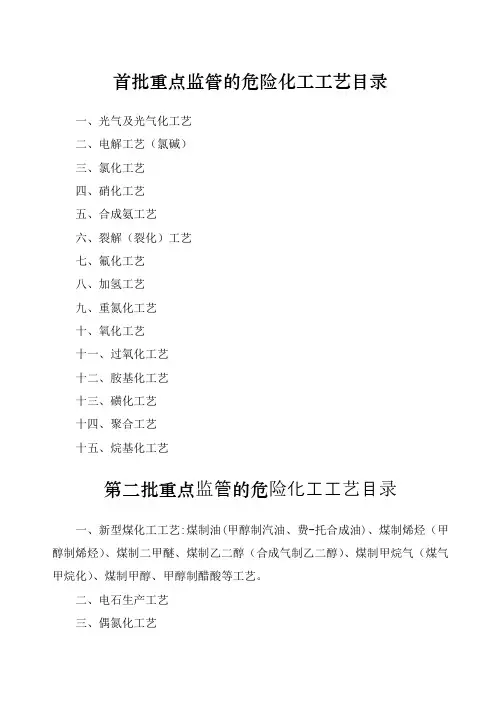 (2013查询版)首批重点监管的危险化工工艺目录