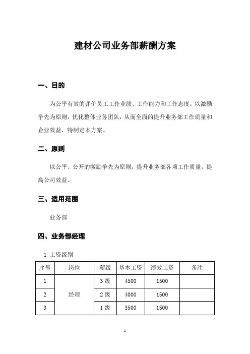 建材公司业务部薪酬方案