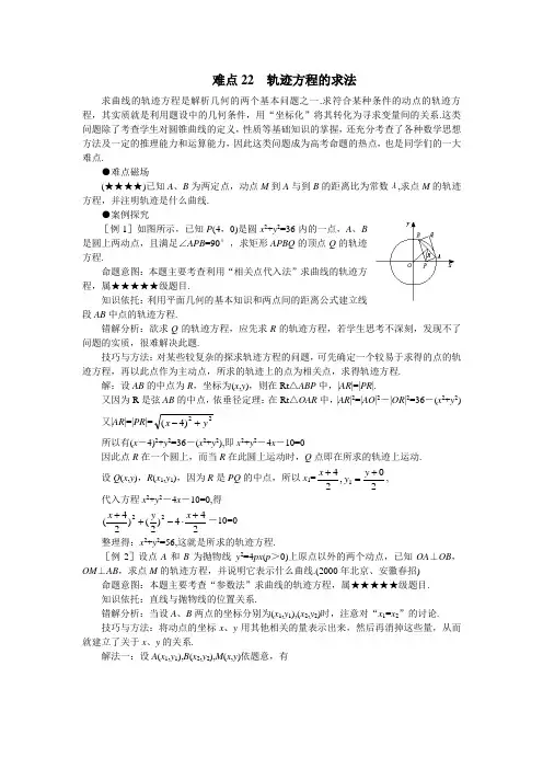 高考数学难点突破 难点22  轨迹方程的求法