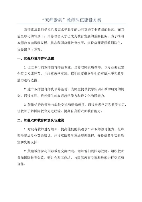 “双师素质”教师队伍建设方案