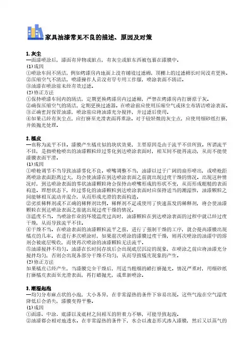 家具油漆常见不良的描述、原因及对策