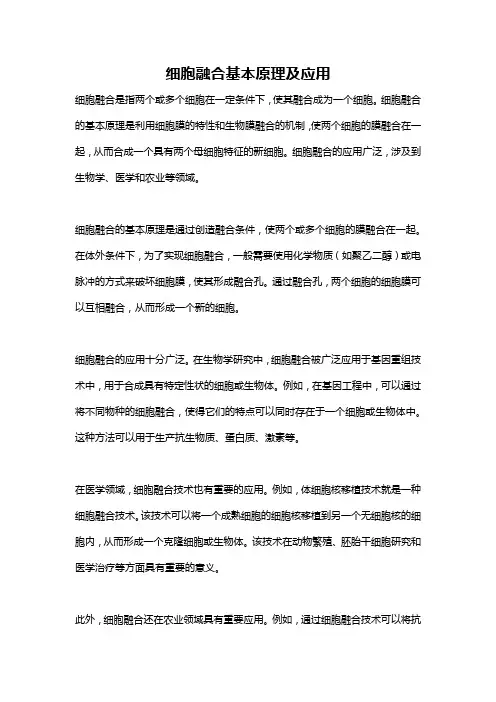 细胞融合基本原理及应用