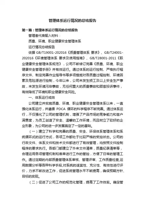 管理体系运行情况的总结报告