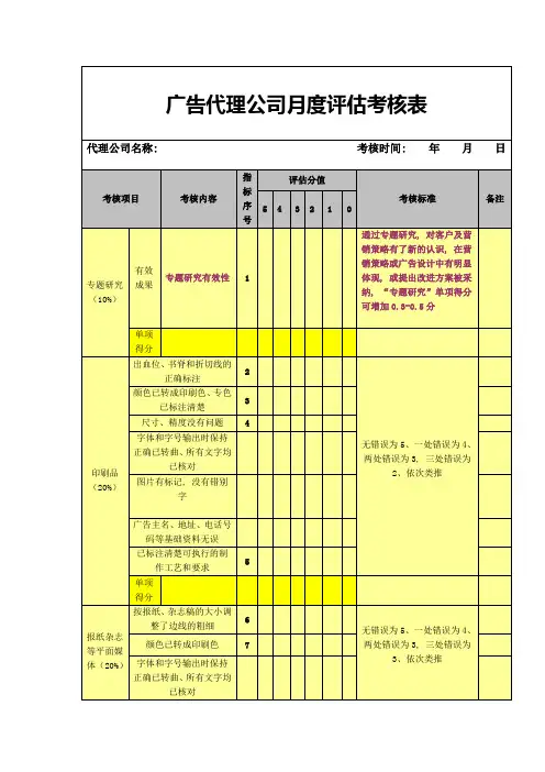 广告代理公司月度评估考核表