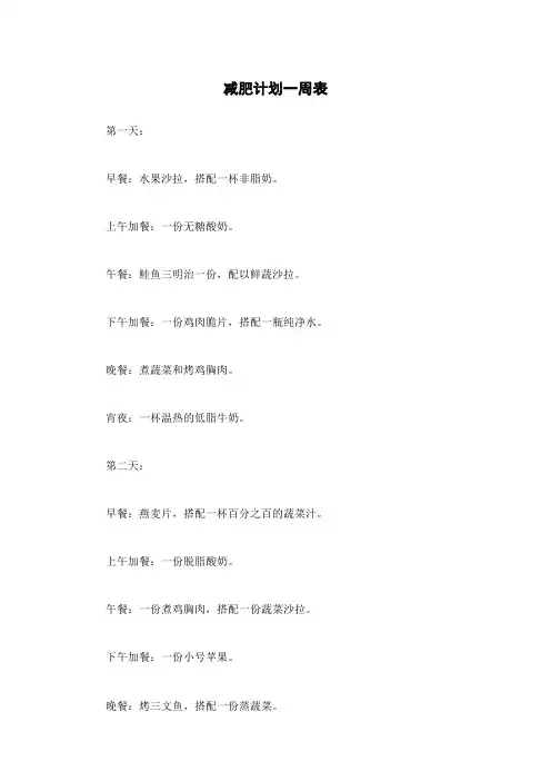 减肥计划一周表
