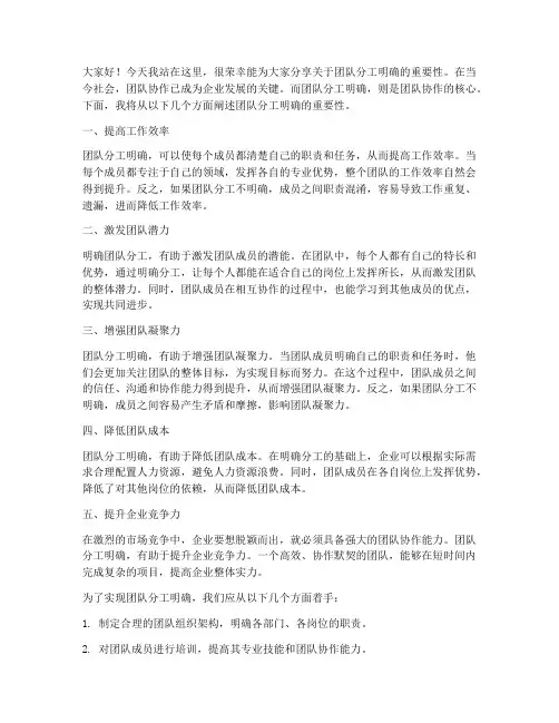 团队分工明确演讲稿范文