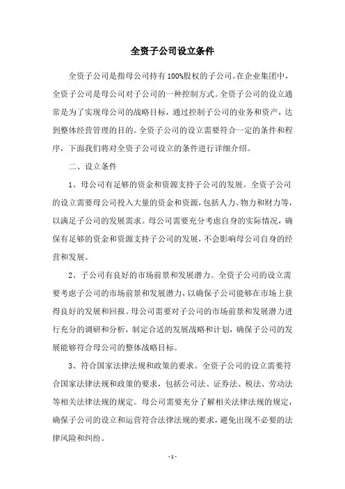 全资子公司设立条件