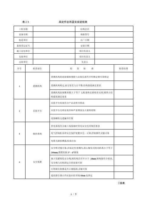 吊篮验收表格模板