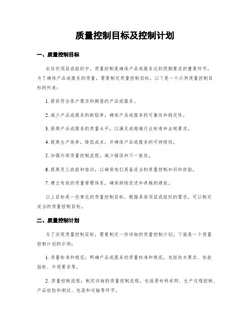 质量控制目标及控制计划