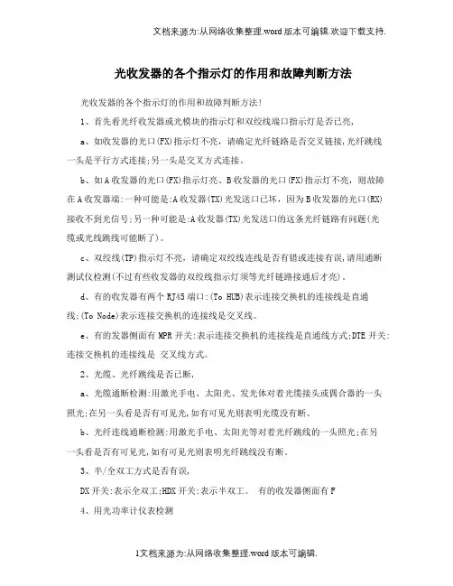 光收发器的各个指示灯的作用和故障判断方法