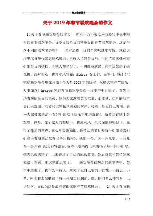 关于2019年春节联欢晚会的作文