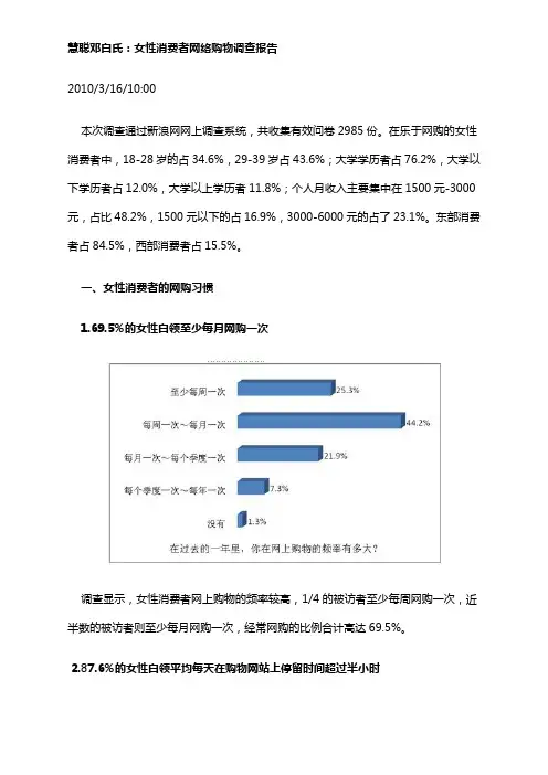 女性消费者网络购物调查报告