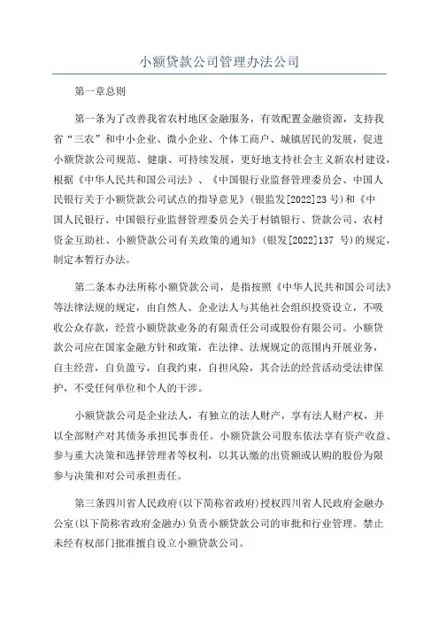 小额贷款公司管理办法公司