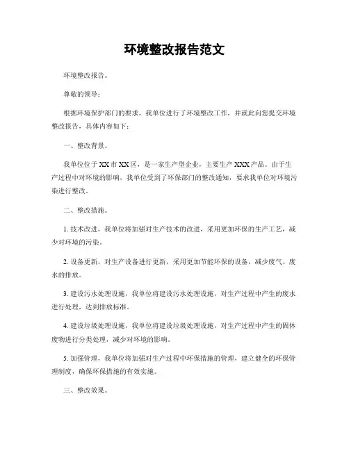 环境整改报告范文