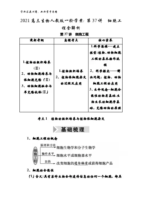 2021高三生物一轮学案：第37讲细胞工程含解析